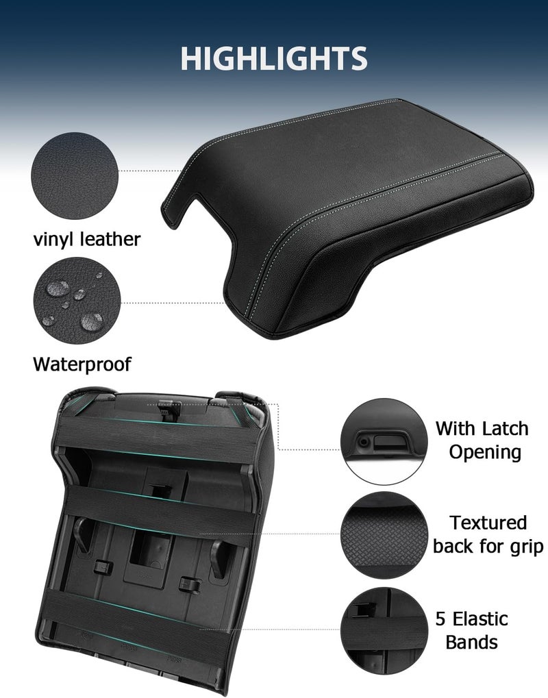 Eaglecover Center Console Armrest Cover for 2011-2016 Ford F250 F350 F450 Super Duty Accessories, Vinyl Leather Middle Armrest Cusion Protector, Anti-Scratch, Bucket Seat Only, Black Gray Stitching - Image 5